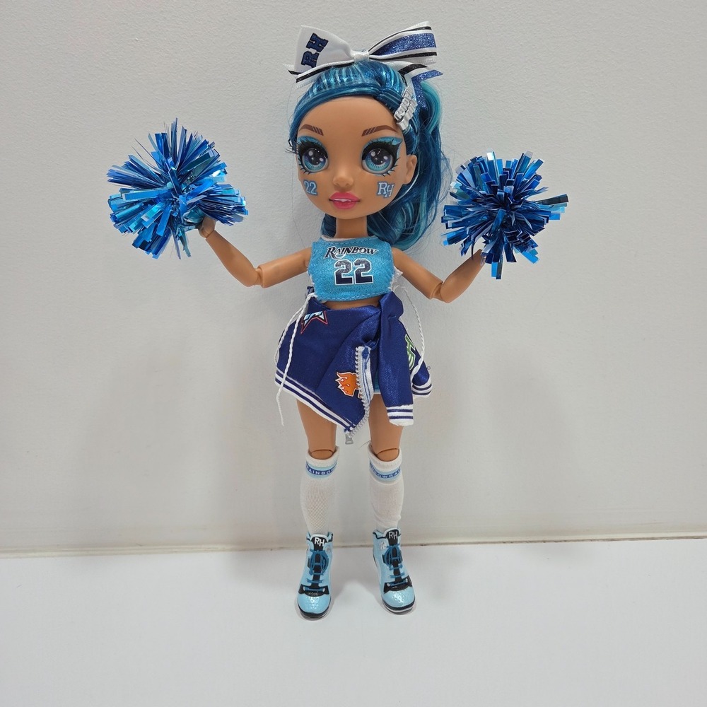 Rainbow High Cheerleader Skylar Bradshaw Doll Cheer Squad Blue Hair W/ Pom Poms